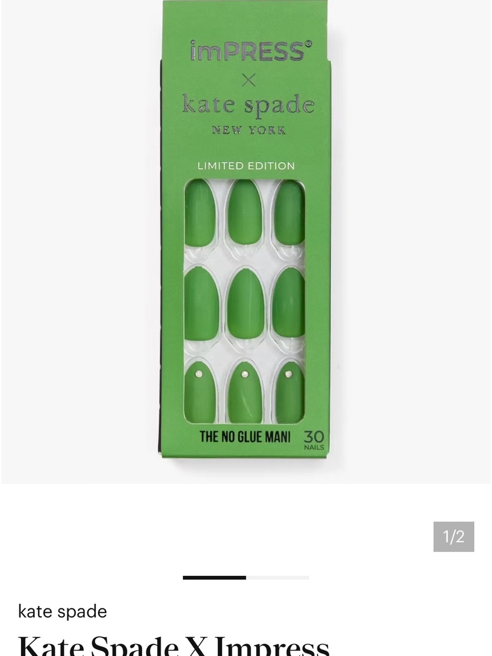 kate spade Green Solid Press-On Nails with Gold Stud Accents